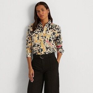 Lauren Ralph Lauren Floral Cotton Gauze Shirt Cream Multi Motif Size XS petite